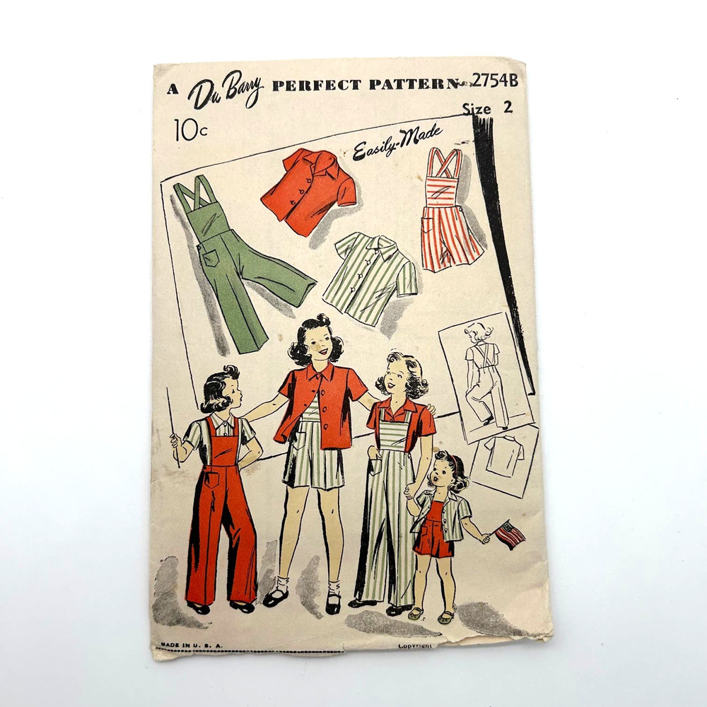 DuBarry‎ Vintage 50's? Pattern #2754B Girl Blouse & Overalls Size 2 HTF RARE